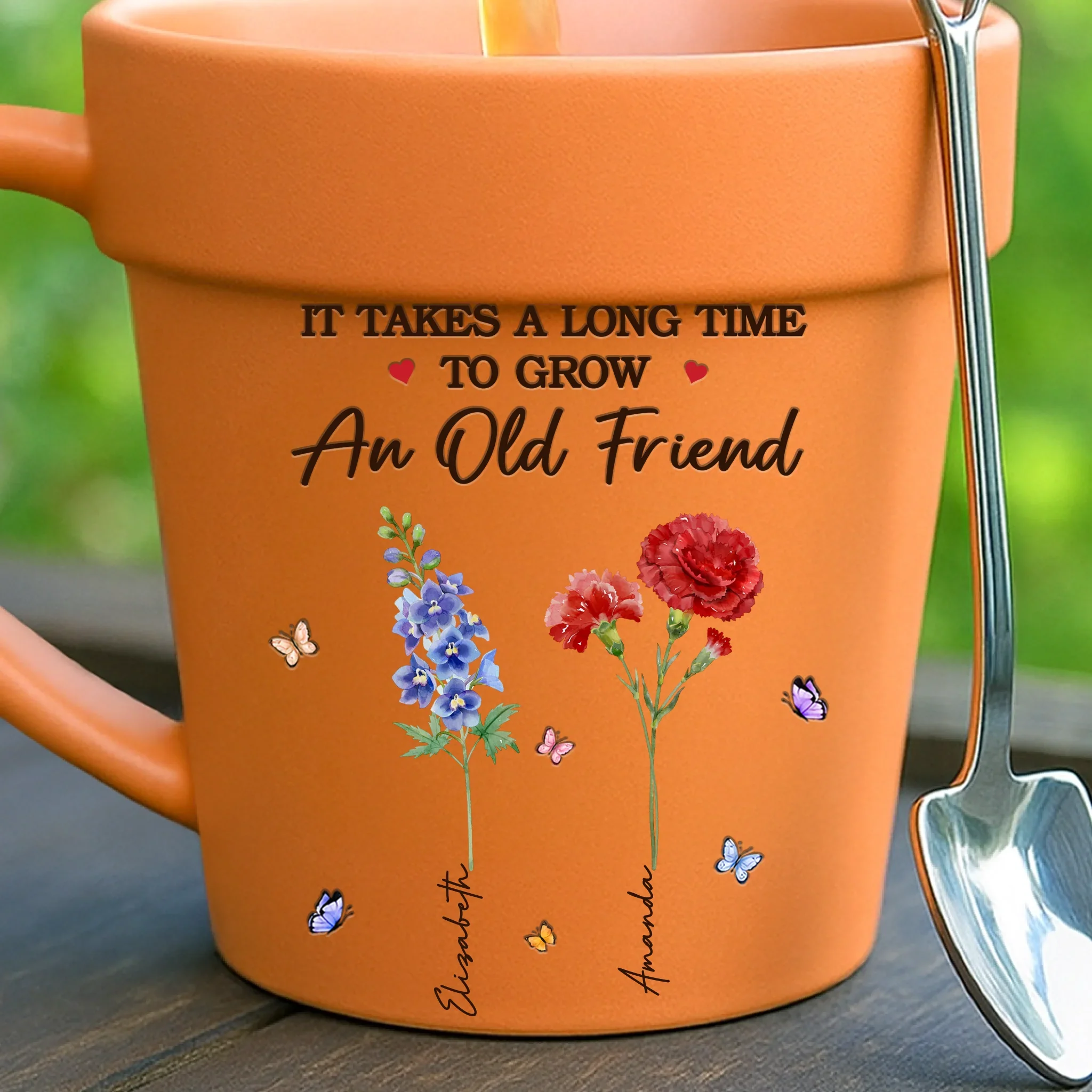Custom Plant Pot Ceramic Mug - Personalized Best Friend Birthday Gifts For Women - It Takes A Long Time To Grow An Old Friend -  Flower Pot Mug - Robaser