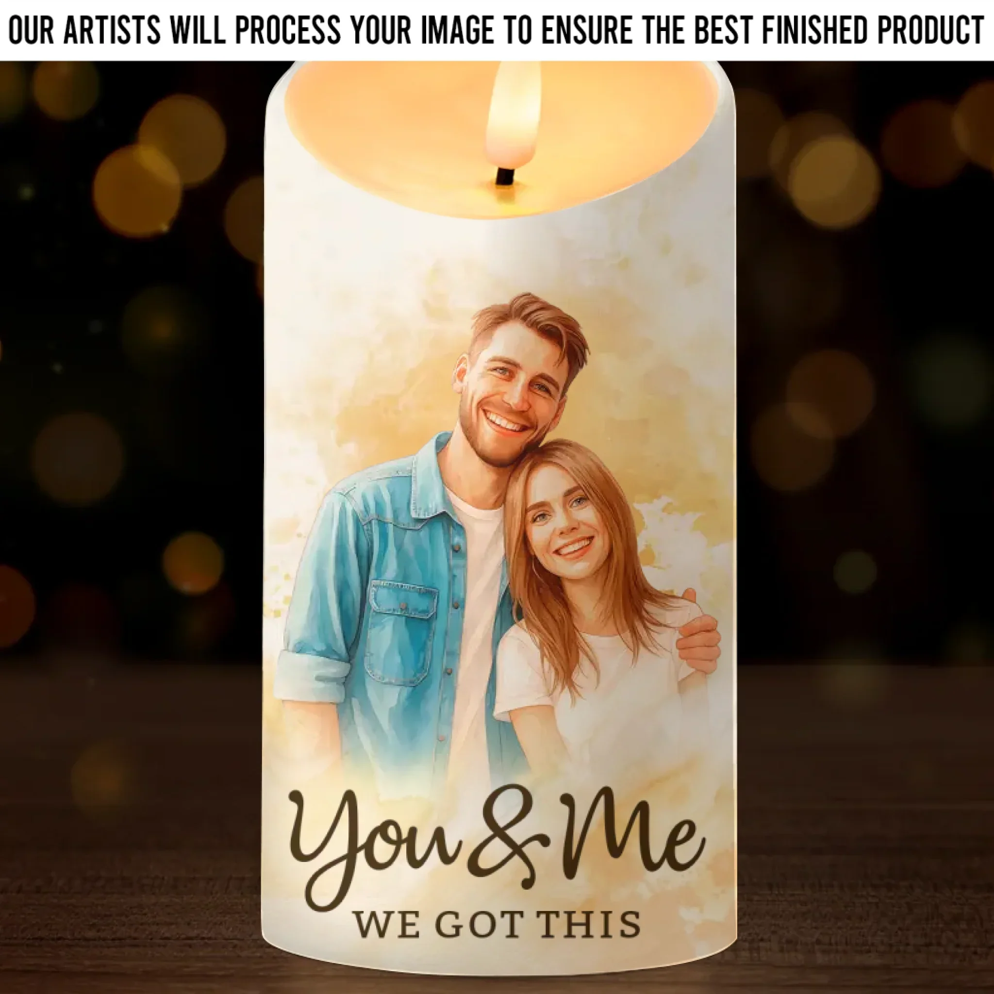 Custom Photo Watercolor LED Candle - Personalized Anniversary Wedding Gifts For Husband And Wife, Him And Her - Our Love Lights The Way - Robaser