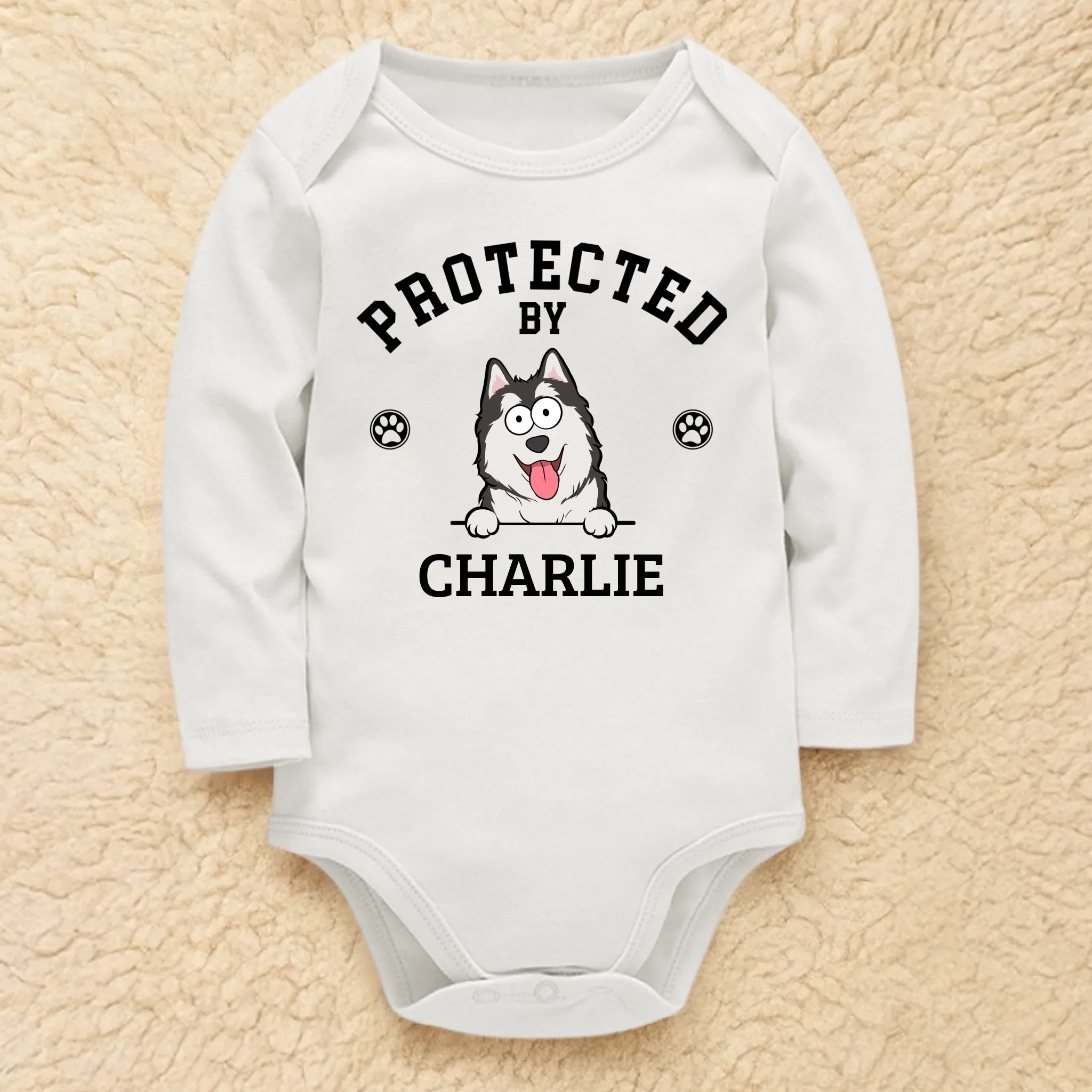 Custom Long Sleeve Baby Onesie - Personalized Baby Shower, Gender Reveal Gifts For New Moms, New Dads, New Parents, Dog Dad And Mom - Gentle Paws Guard Tiny Dreams - Robaser