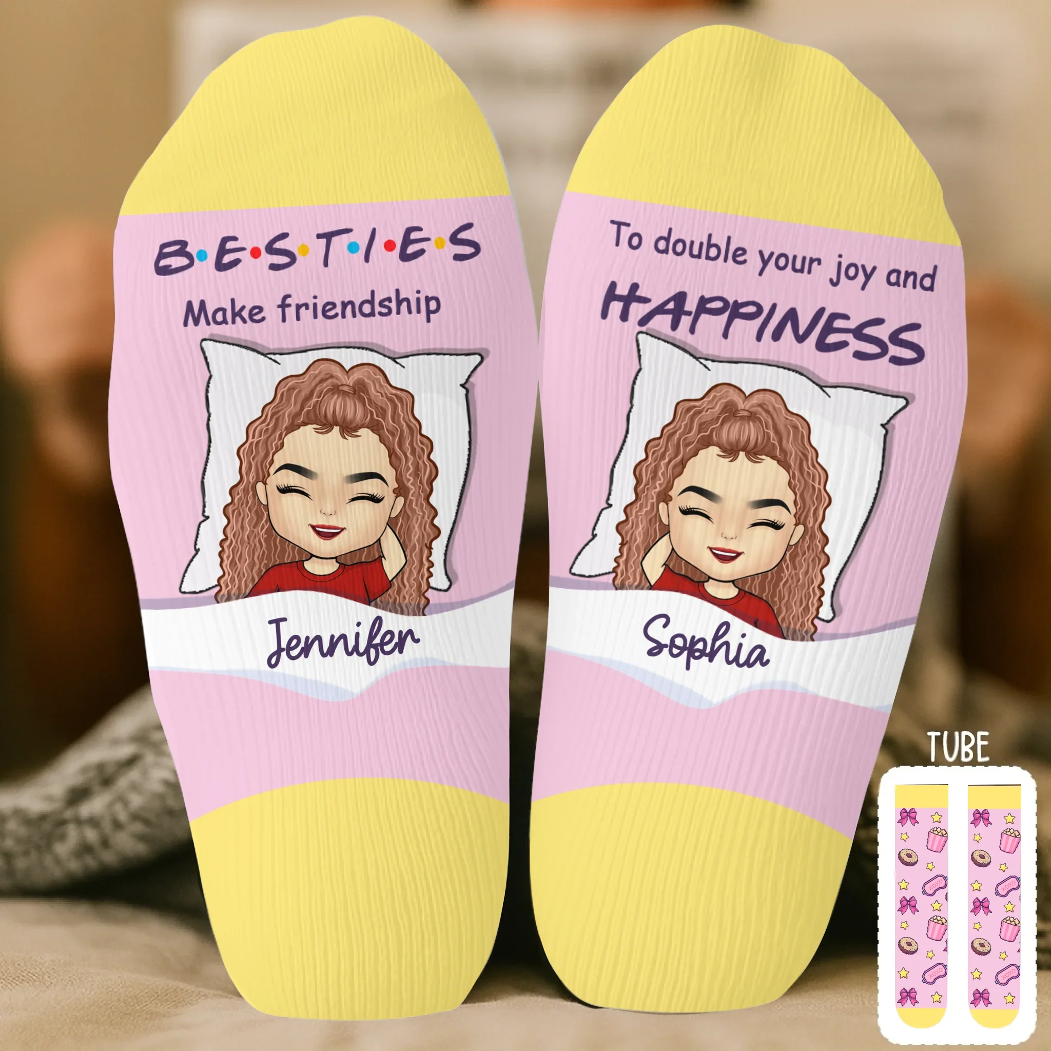 Custom Crew Socks - Personalized Best Friend Birthday Gifts For Women, Besties, Sisters, BFF - Besties With Zero Limits - Robaser