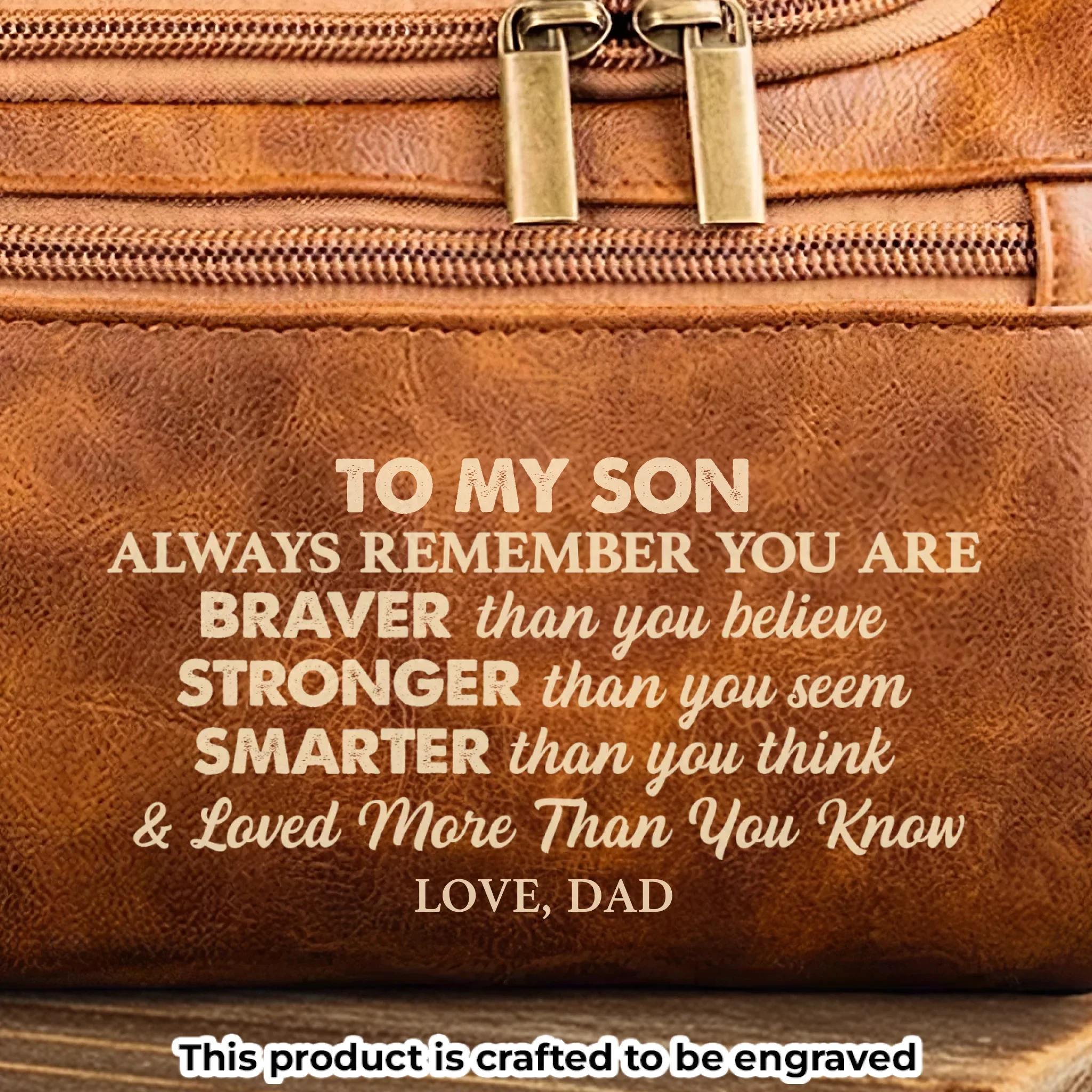 Custom Engraved Leather Toiletry Bag - Personalized Birthday Gifts For Son - Every Mile Matters - Robaser