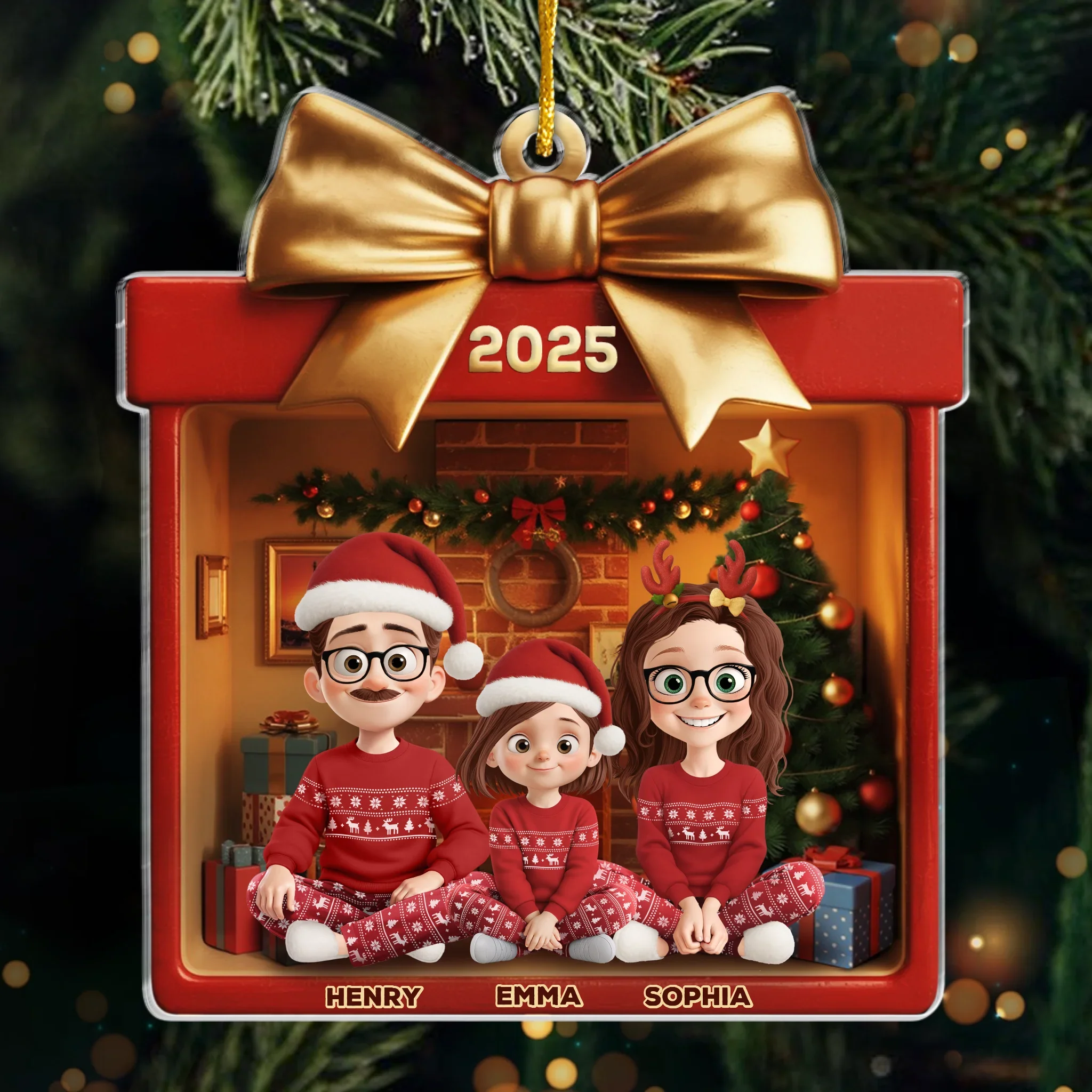 Custom Acrylic Ornament - Personalized Christmas Birthday Gifts For Mom, Dad, Kids - Golden Bow, Endless Love - Robaser