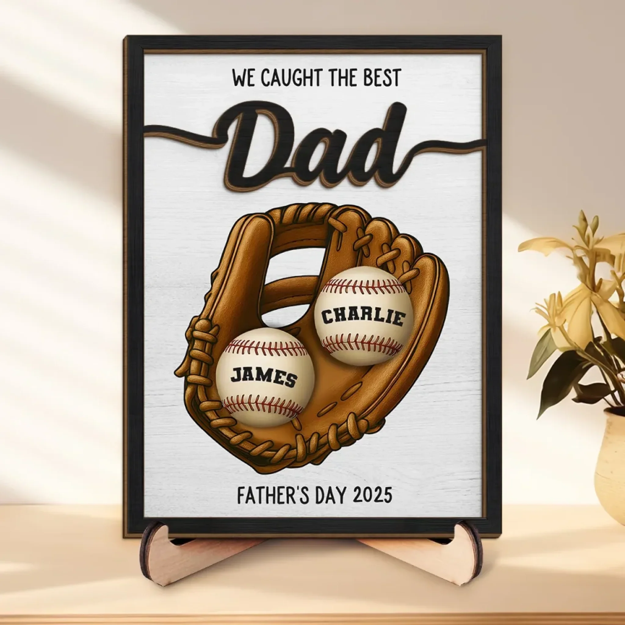 We Caught The Best One - Family Personalized Custom 2-Layered Wooden Plaque With Stand - Father's Day, Gift For Dad, Sport Lovers, Sport Players - Robaser