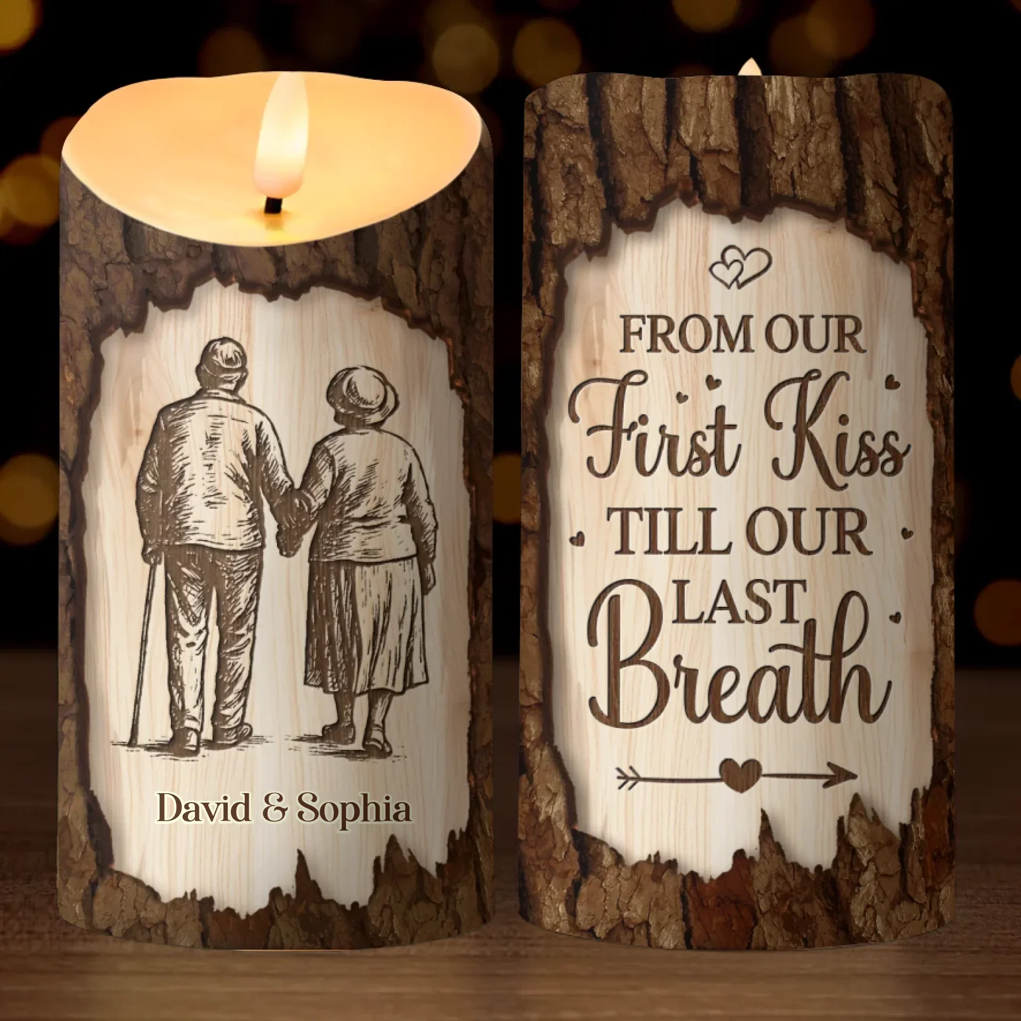 Custom LED Candle - Personalized Anniversary Wedding Gifts For Husband And Wife, Him And Her - Our Love Lights On - Robaser