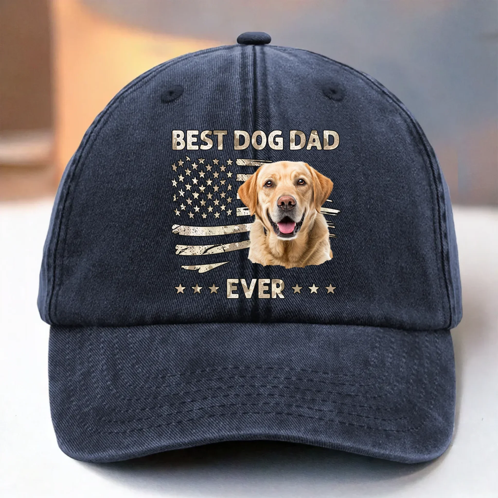 Custom Photo Leader Of The Pack - Dog & Cat Personalized Custom Vintage Washed Denim Baseball Cap - Father's Day, Gift For Dad, Pet Owners, Pet Lovers - Robaser