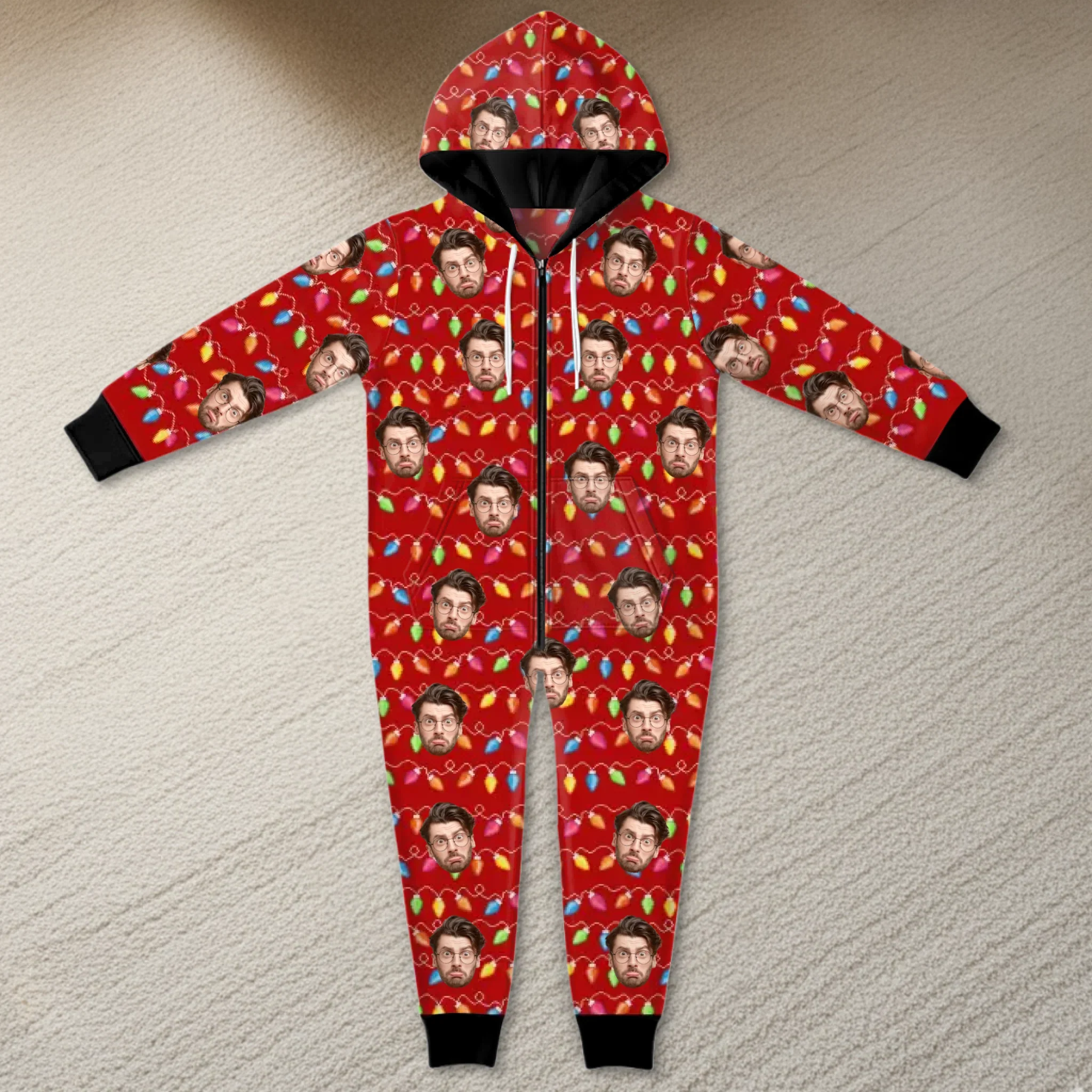 Custom Photo Adult Onesie - Personalized Christmas Birthday Gifts For Family, Dog Cat Lovers - Santa  s Favorite Weird Family - Robaser